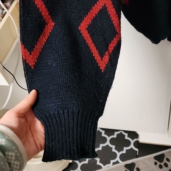 Vintage Gitano mens large grey diamond pattern sweater leather patch western y2k - Picture 6 of 16